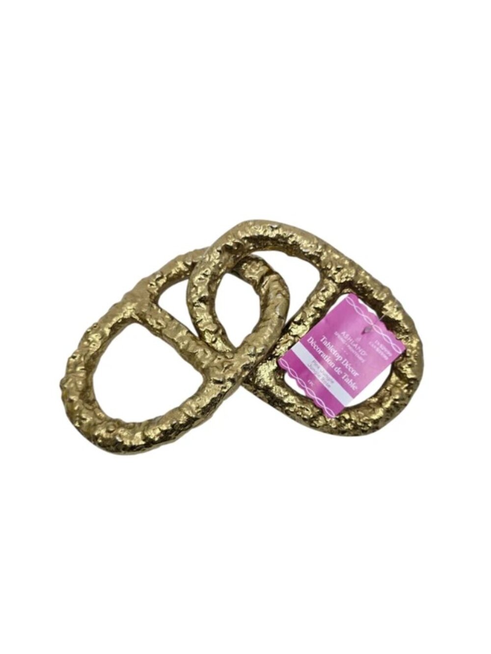 Ashland Gold Tone, Textured Tabletop Decor Interlocking Metal Rings NEW